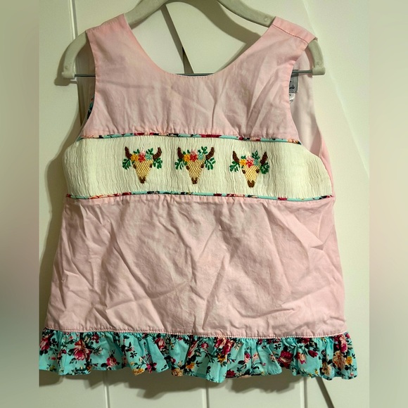 Girls 3T Sweet Magnolia Smocks Floral Cow Skull Bow Back Top and Ruffle Bloomers - Picture 1 of 5